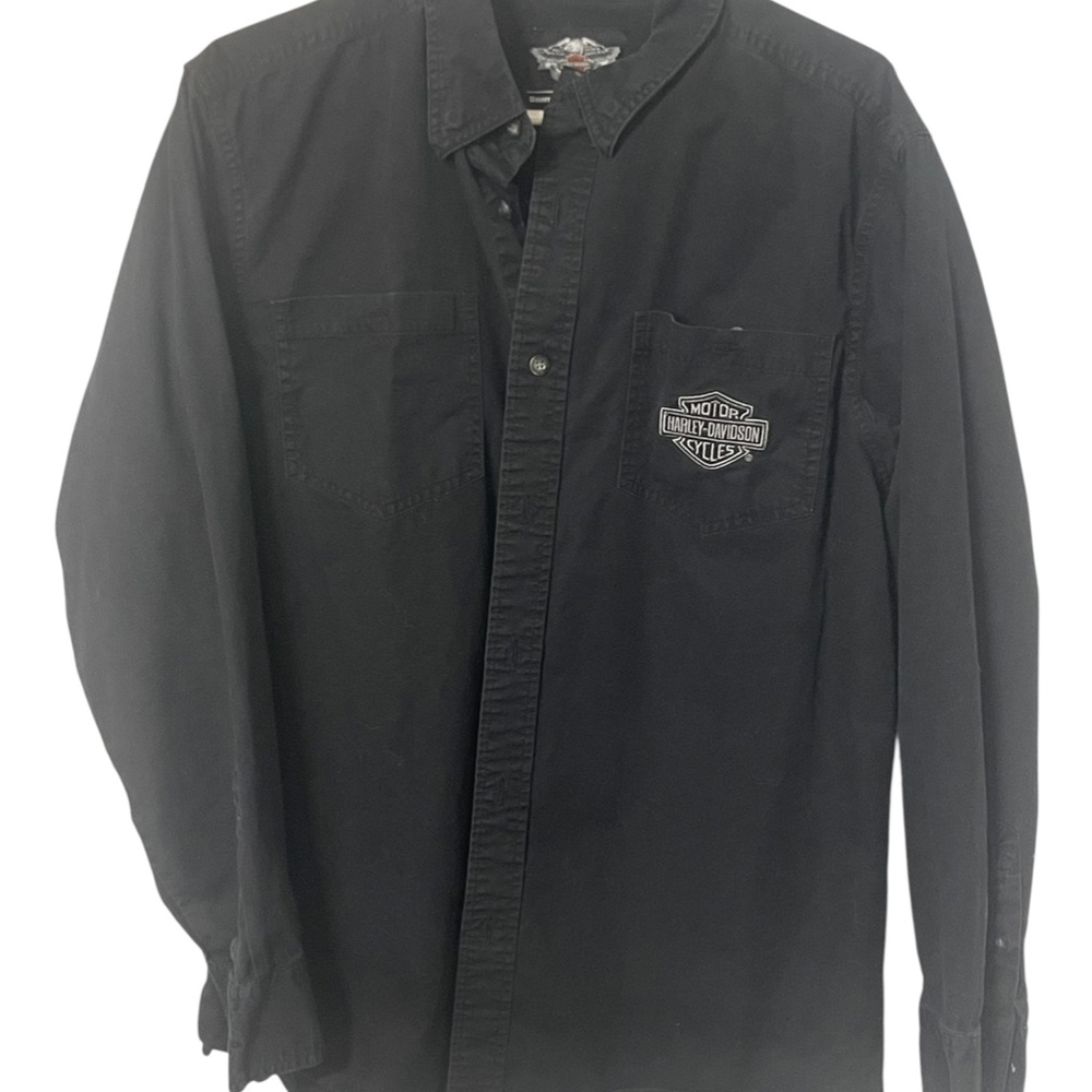 🔥 Harley-Davidson Men's Button-Down Shirt – Large – Black – Flames Logo 🔥 - Picture 4 of 7